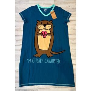 Lazy One I'm Otterly Exhausted Cute Otter Nightgown sz S NWT